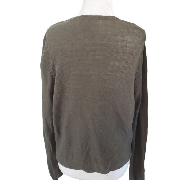 J. JILL‎ Womens Cardigan Medium Open Front Shrug Olive Green Linen Sheer Granny - Picture 2 of 12